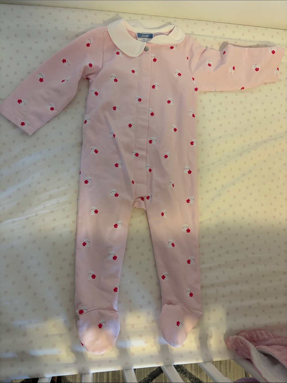 Jacadi Pink Baby One-Piece Footed Pajamas with  Print